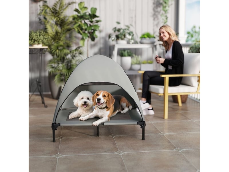  Bain de soleil chats et chiens de compagnie 91 x 76 x 90 cm – gris clair – auvent amovible et rangement  - Conforama B