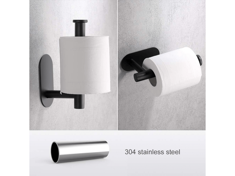  Porte-papier toilette mural en acier inoxydable 304, sans perçage, noir  - Conforama C