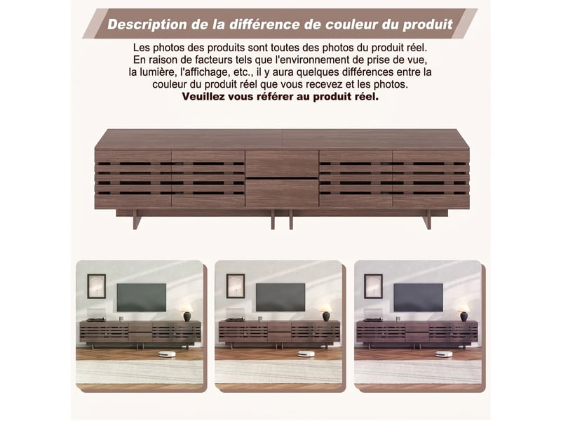  Meuble tv 200 cm noyer pour écran 80 pouces avec 4 portes et 2 tiroirs  - Conforama W