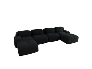 Canapé d'angle modulable en u modenvie 4 places 388 x 178 x 70 cm velours côtelé noir sans montage