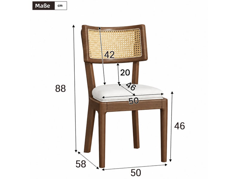  Lot de 4 chaises de salle à manger à dossier en rotin, bois et lin, noyer et beige  - Conforama E
