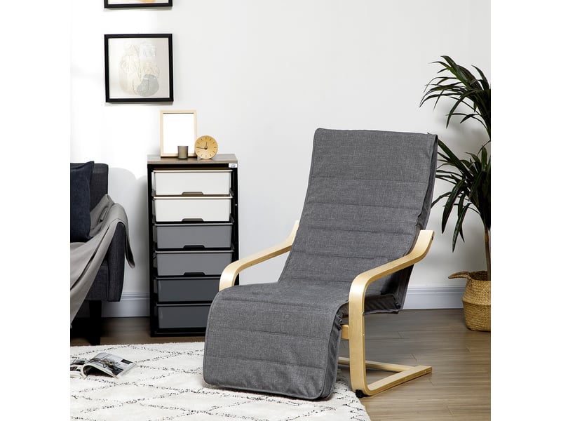  Fauteuil de relaxation avec repose-pieds, bois massif de bouleau, 94x66.5x100cm, gris  - Conforama D