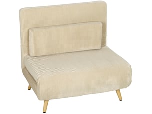 Fauteuil-lit 3-en-1 90 x 190 cm – beige – dossier réglable 6 positions et mécanisme clic-clac avec coussin