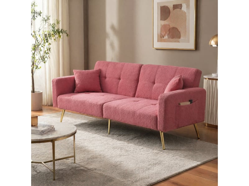 Canapé-lit modenvie 2 places réglable 175 x 64 x 72 cm rose tissu bouclette pieds dorés  - Conforama E