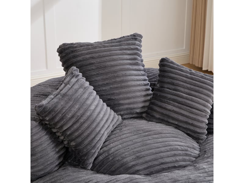 Canapé cordon gris foncé 108x108x52 cm avec haut dossier, trois coussins et accoudoirs galbés - Conforama W