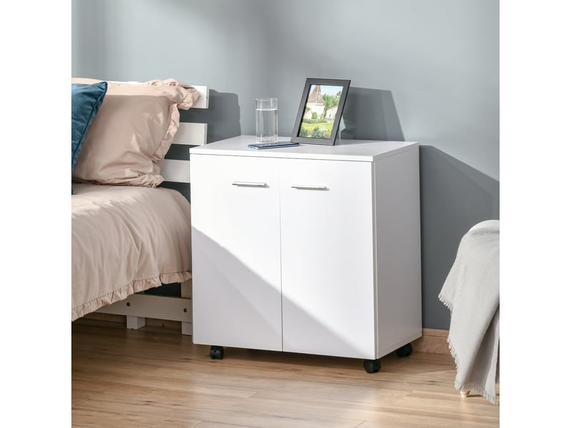  Meuble tv en bois à roulettes et 2 portes, meuble mobile, console avec tiroirs, 60 x 35 x 65 cm  - Conforama D