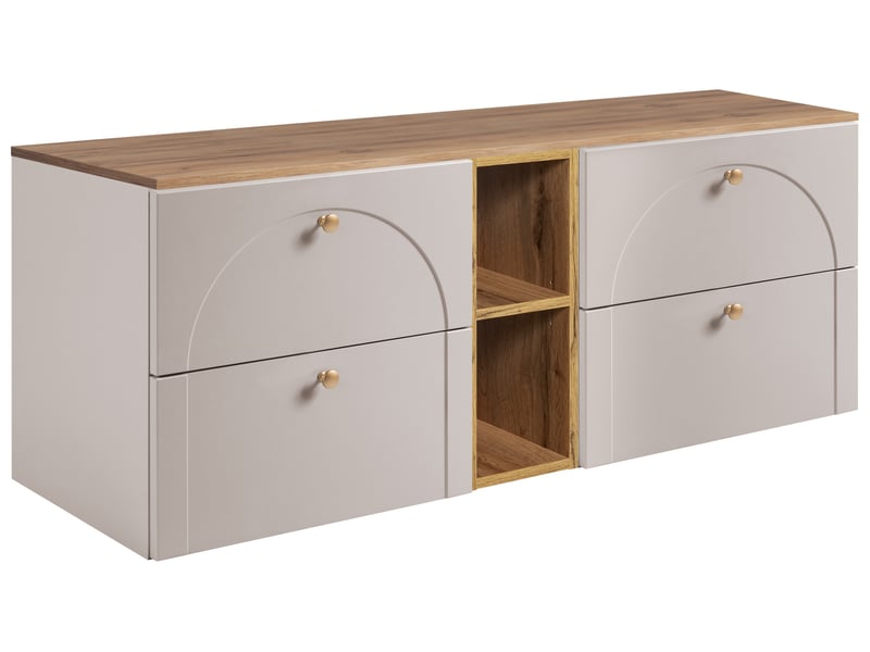  Meuble sous-vasque suspendu aura 140 cm avec plan et étagère effet chêne craft cachemire mat g  - Conforama A