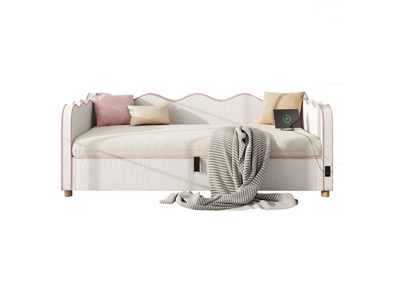  Lit coffre 90x200 cm avec sommier relevable à vérins, sans matelas, beige  - Conforama A