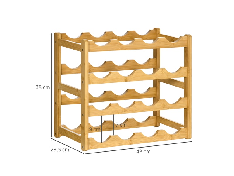  Range-bouteilles casier porte-bouteilles en bois de bambou 4 niveaux 16 bouteilles bois naturel 43 x 23,5 x 38 cm  - Conforama C