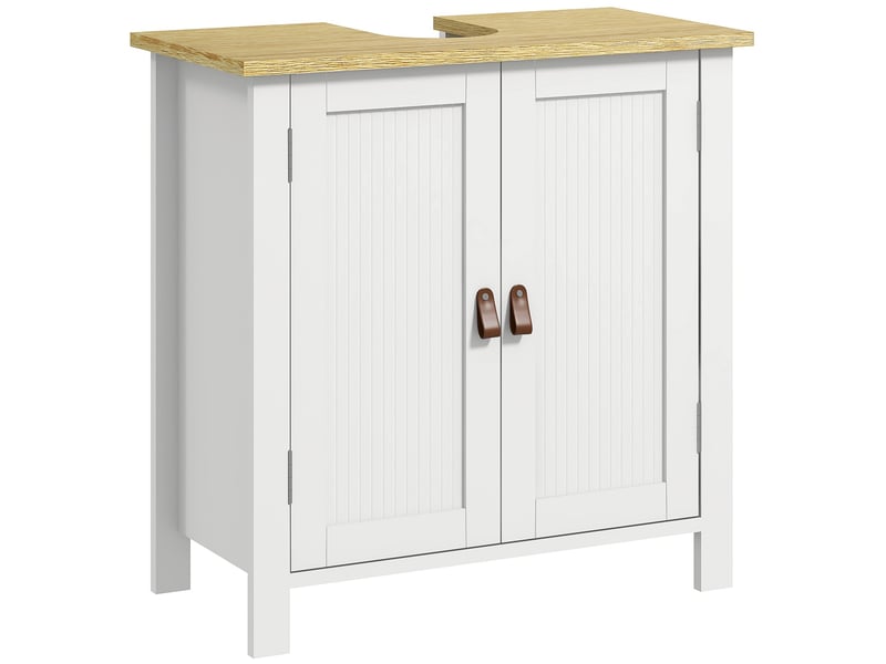  Meuble sous lavabo 2 portes étagère réglable mdf blanc et naturel 60 x 30 x 60 cm  - Conforama A