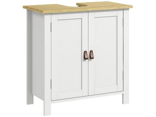 Meuble sous lavabo 2 portes étagère réglable mdf blanc et naturel 60 x 30 x 60 cm