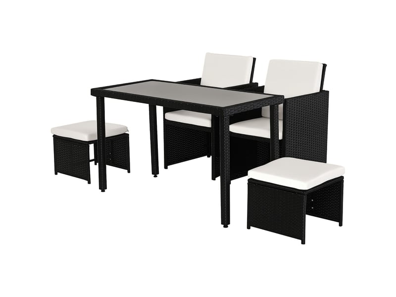 Salon de jardin 11 pièces en résine tressée avec coussins noir 120 x 60 x 75 cm - Conforama A