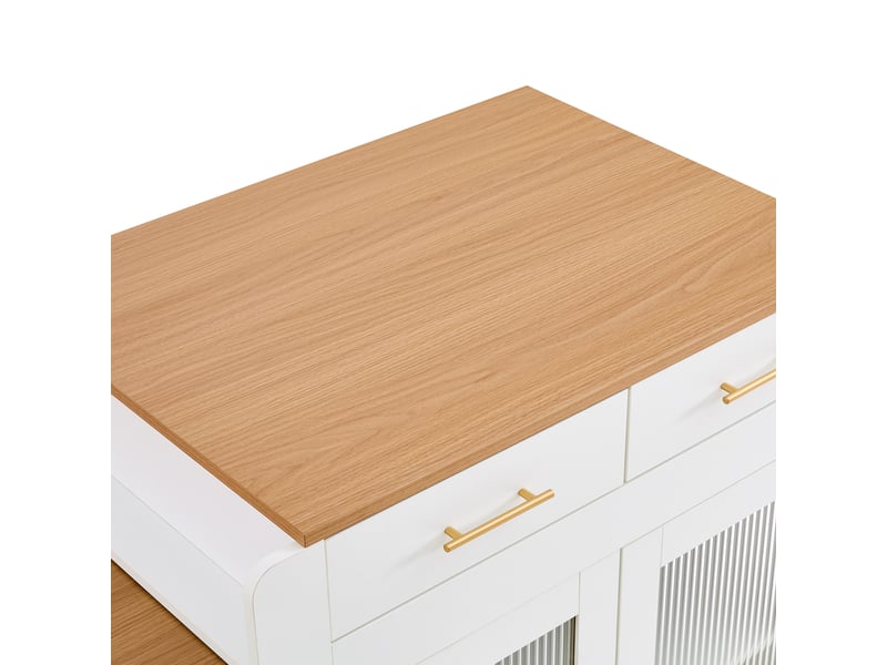  Desserte de cuisine à roulettes avec plateau extensible et prises pour 2 à 4 personnes blanche  - Conforama D