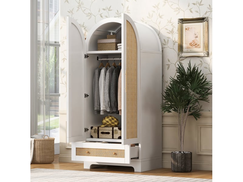  Armoire modenvie 2 portes 70 x 55 x 170 cm avec 2 tiroirs blanc bois  - Conforama B
