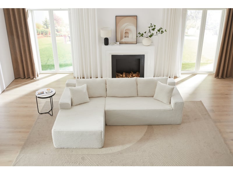  Canapé d’angle modulaire 252.5x163x65 cm 4 places chaise longue blanc  - Conforama B