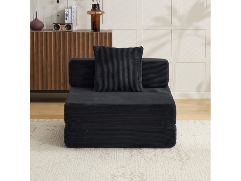  Canapé convertible de sol modenvie 1 place avec coussin et accoudoirs, velours côtelé noir, 92,5 x 92,5 x 60 cm  - Conforama D