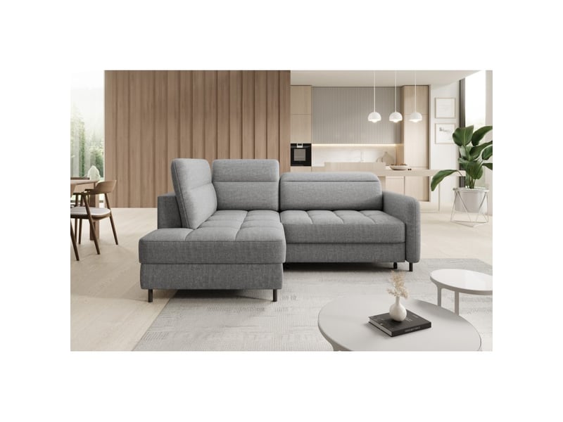  Canapé d'angle gauche convertible barnea 208 cm gris chiné avec rangement  - Conforama E