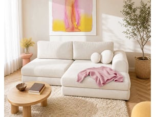 Canapé d'angle droit convertible BESTMOBILIER APRIL 4 places Velours beige avec coffre de rangement