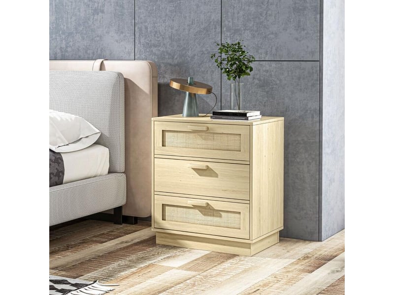  Commode design bohème en rotin avec 3 tiroirs, meuble de rangement pour le salon, le couloir, l'entrée, bois naturel  - Conforama B