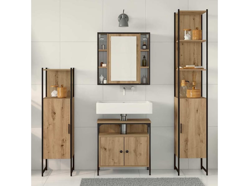  Ensemble de mobilier de salle de bain 4 pc chêne artisanal cf64505  - Conforama D
