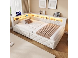 Lit banquette 90x200 cm <strong>MODERNLUXE</strong> <strong></strong> coloris beige