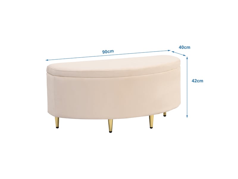  Banc coffre 90x40x42 cm en velours beige avec pieds en métal  - Conforama C
