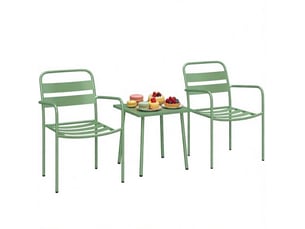 Ensemble bistro de jardin 3 pièces vert avec table en verre trempé et 2 fauteuils