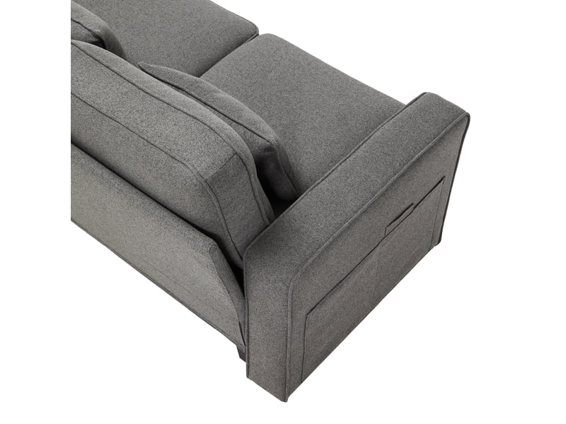 Canapé droit 4 places gris foncé en tissu aspect lin, console centrale, 2 porte-gobelets, usb et 4 coussins Fay Lum - Conforama D