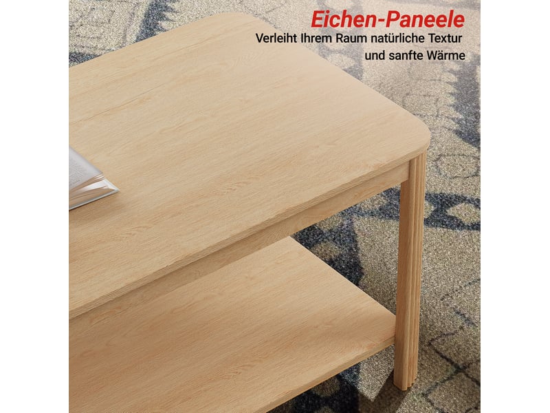  Table basse rectangulaire 100x50 cm – naturel – double niveau de rangement ouvert et pieds striés design  - Conforama E