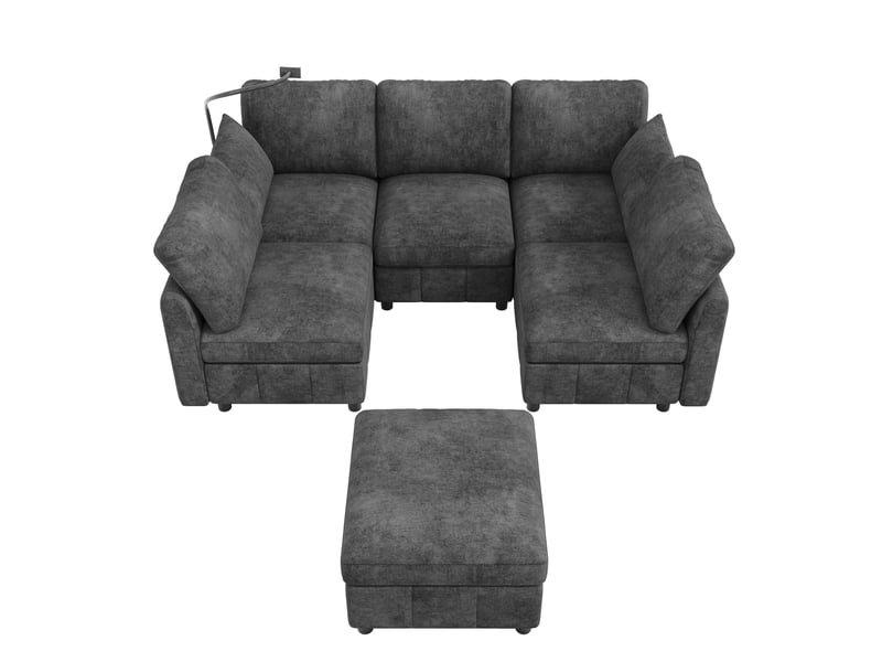  Canapé d'angle modulable 6 places 218x157x85 cm chenille gris  - Conforama D