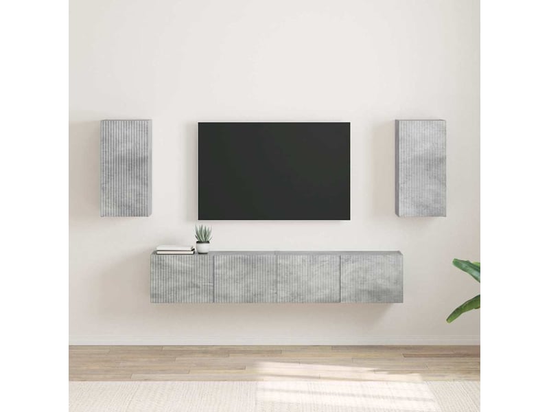  Meuble tv - banc tv - meuble de rangement mural 2 pcs béton bois d'ingénierie  - Conforama B