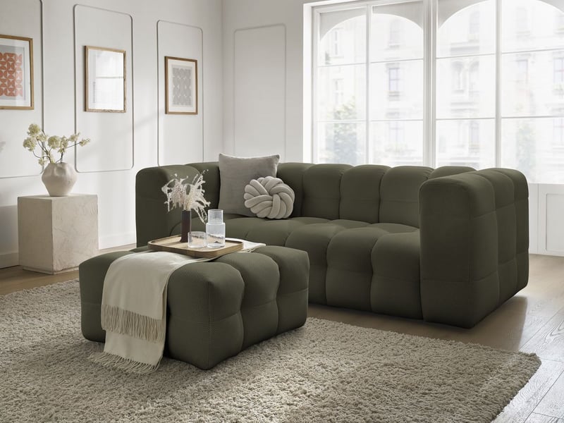 Bobochic canapé droit fixe 3 places cloud tissu mesh avec pouf vert CLOUD - Conforama B