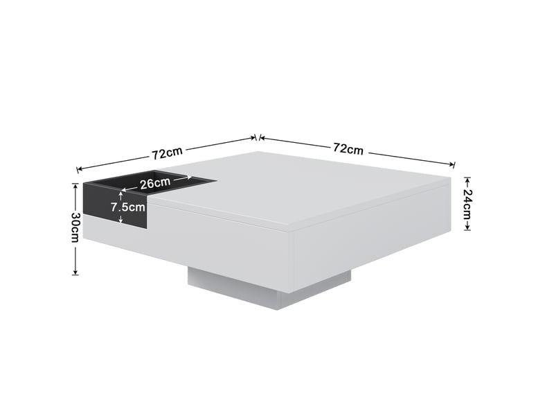  Table basse carrée avec 1 boîte de rangement amovible et led, style moderne, pour salon, 72 × 72 × 30 cm  - Conforama D