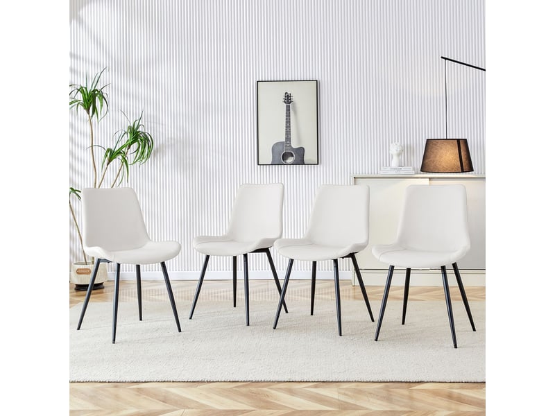  Chaise repas ensemble de 4 pièces cuir synthétique blanc design moderne assise élargie dossier pieds métal antidérapants  - Conforama B