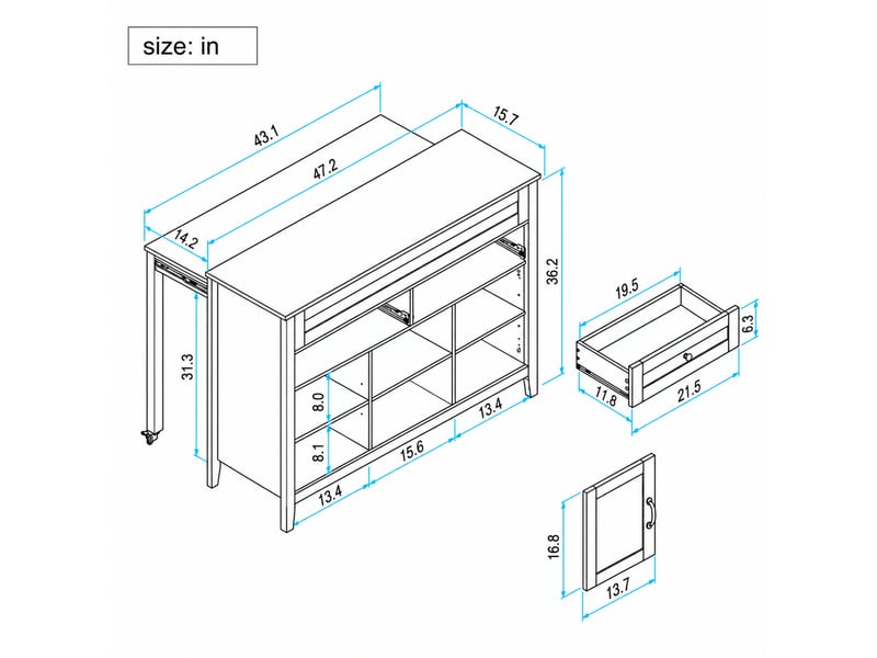  Îlot de cuisine avec table extensible et rangement 120 cm evryae  - Conforama E