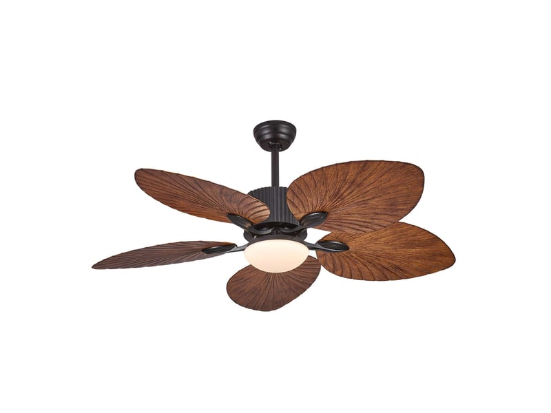 Ventilateur de plafond 132 cm avec led 20w, 5 pales effet feuille bois, télécommande, 6 vitesses, moteur réversible silencieux - Conforama A
