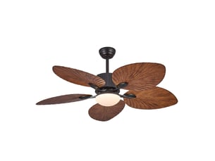 Ventilateur de plafond 132 cm avec led 20w, 5 pales effet feuille bois, télécommande, 6 vitesses, moteur réversible silencieux