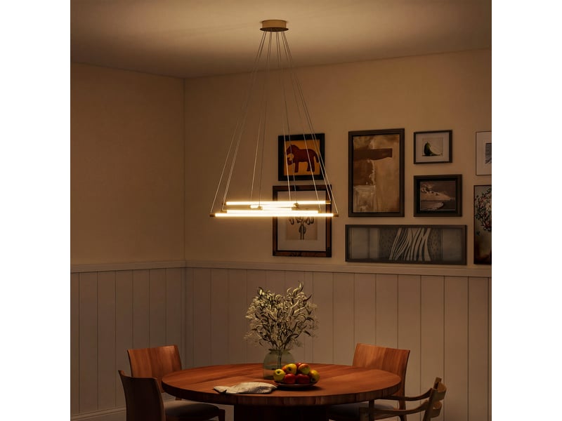  Plafonnier led, 50 w, 5 tubes lumineux orientables, idéal pour salon, salle à manger, cuisine, or et blanc  - Conforama C
