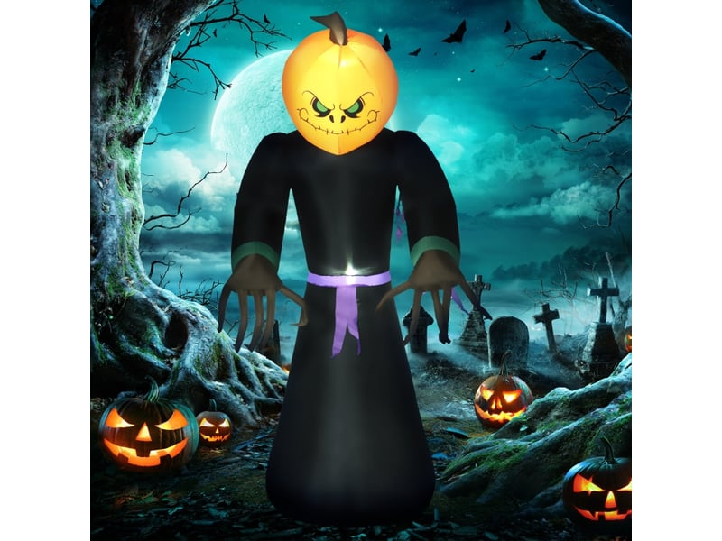  Décoration gonflable halloween fantôme lumineux à tête de citrouille en polyester orange 110 × 66 × 210 cm  - Conforama B