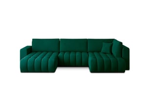 Canapé d'angle gauche fixe MEUBLORAMA 6 places Polyester vert avec coffre de rangement