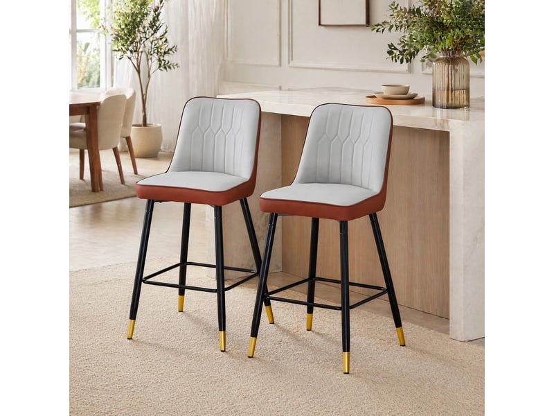  Lot de 2 tabourets de bar,42x45x100 cm,similicuir,gris clair et marron  - Conforama B