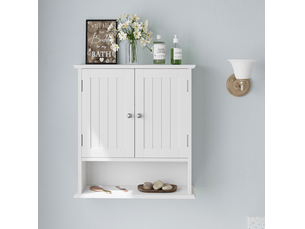 Armoire de salle de bain murale 54,6x19,8x59,9 cm, 2 portes, rangement ajustable, armoire de rangement, mdf blanc