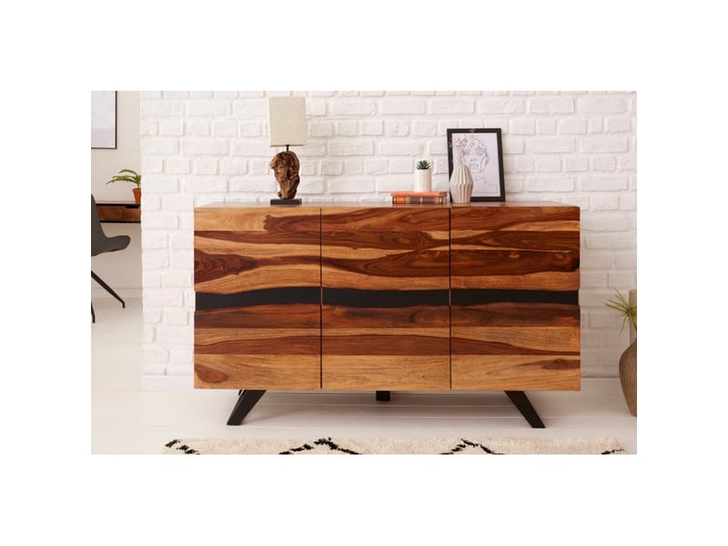 Buffet orkan 150 cm – bois massif de seesham et métal noir – 3 portes design industriel - Conforama E