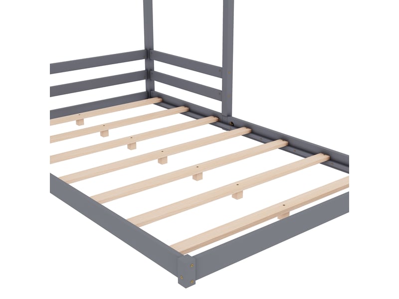  Lit cabane enfant 140 x 200 cm avec sommier à 7 lattes et barrières, pin et mdf, gris Fay Lum - Conforama E