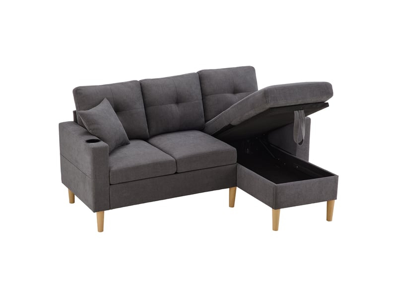  Canapé d'angle, canapé 3 places, design moderne, pour salon, appartement, bureau, mobilier pour espace de vie, porte-gobelets  - Conforama B