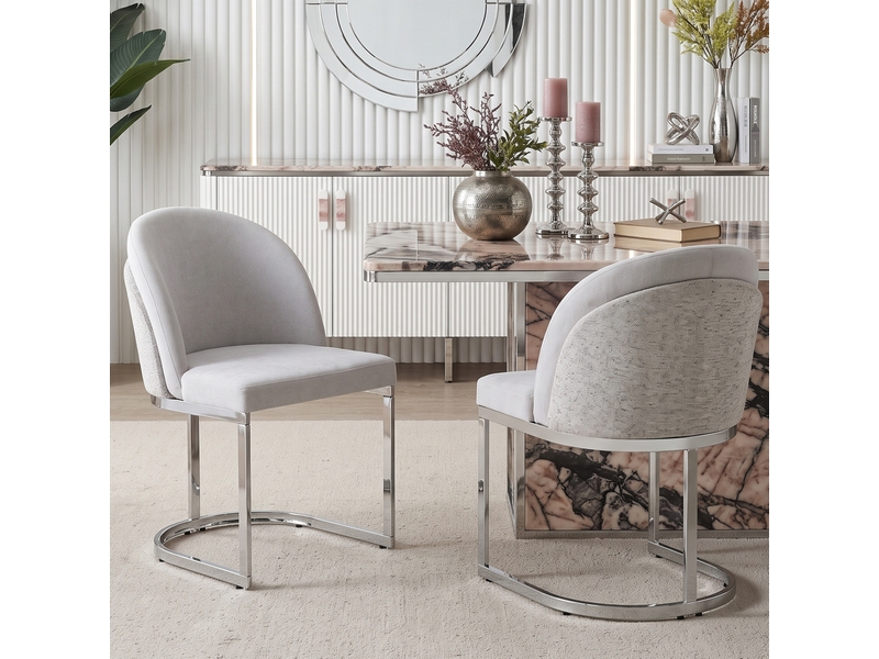  Lot de 2 chaises de salle à manger en chenille gris clair et métal argenté  - Conforama B