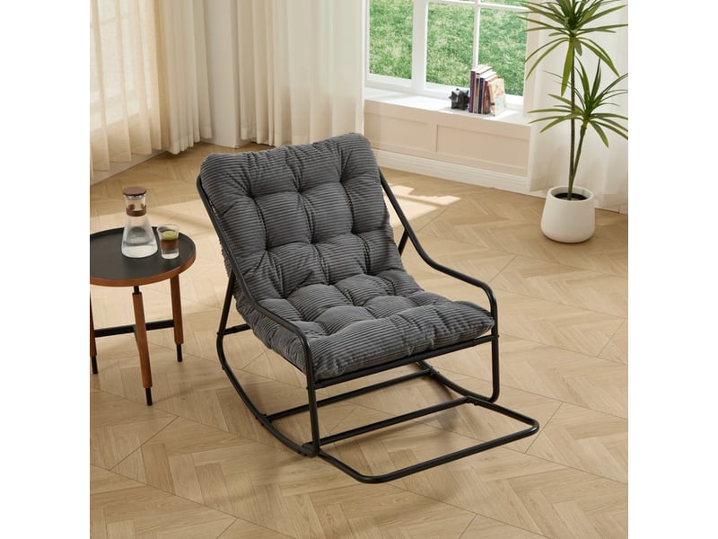  Fauteuil à bascule extérieur - 75x116x82cm - rocking chair de jardin avec coussin épais et moelleux - gris et noir  - Conforama C