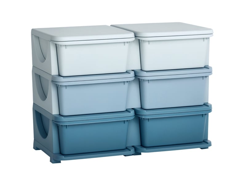  Meuble de rangement enfant 75 x 37 x 56,5 cm bleu en plastique, 6 bacs amovibles avec assise  - Conforama A