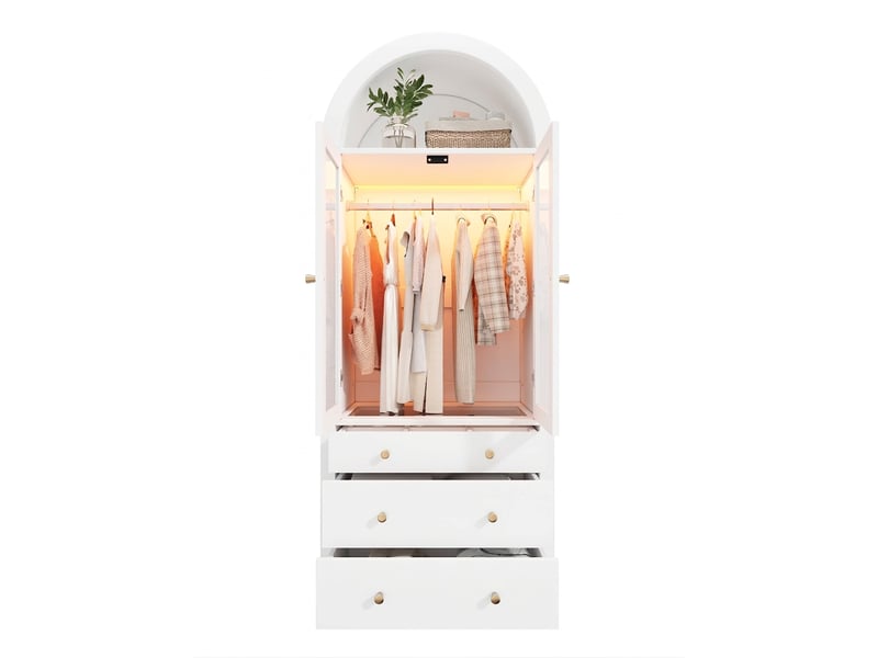  Armoire blanche avec éclairage led 2 portes vitrées design arqué moderne  - Conforama A