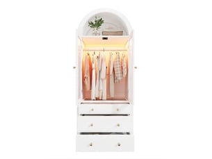 Armoire blanche avec éclairage led 2 portes vitrées design arqué moderne